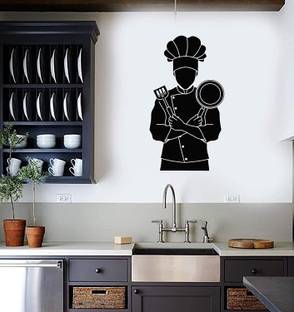 VVWV Chef Wall Stickers Restaurant Kitchen Bakery Stylish Hotel Kitchen Home Wall Decoration L X H 45 X 75 Cms
