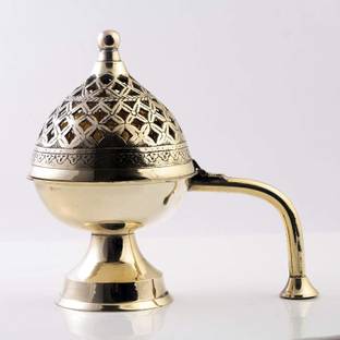 SHRI ANAND Home Purifying Handheld Dhuna Loban Burner Dhooni Dhoop Dani Dhuni Table Diya Brass Table Diya