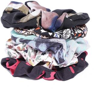 Trend Arrest Set of 5 multi coloured printed scrunchies Head Band