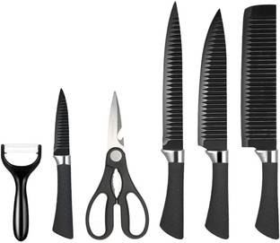 Gruham Mart 6 Pc Stainless Steel Knife Set Non-Stick Kitchen Knives Collector Gift Set Black Kitchen Tool Set