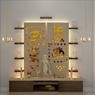 Grahak Trend 2 Om 2 Swastik 80 Dot Golden 3D Acrylic Mirror Wall Sticker Decoration for Kids Room/Living Room/Bedroom/Office/Home Wall Pack of 84