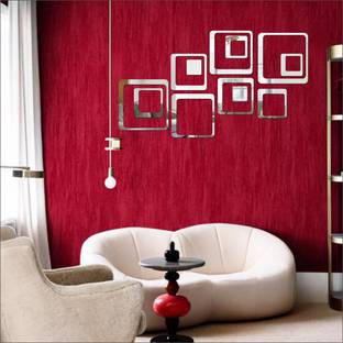 Grahak Trend 12 Square Silver 3D Acrylic Mirror Wall Sticker Decoration for Kids Room/Living Room/Bedroom/Office/Home Wall Pack of 12
