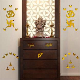 Grahak Trend Om Swastik With 20 Butterfly Golden 3D Acrylic Mirror Wall Sticker Decoration for Kids Room/Living Room/Bedroom/Office/Home Wall Pack of 14