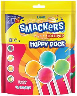 LuvIt Smackers Fruit Flavoured Lollipops | 4 exciting Flavours for Kids | Mango | Watermelon | Green Apple | Blue Lemonade Blue Lemonade, Mango, Green Apple, Watermelon Lollipop