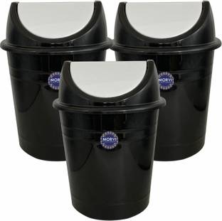 Morvi Plastic 303 Plastic Dustbin Set for Home/Kitchen/Office, Set of 3, 10Ltr Black Color Made in India Plastic Dustbin