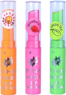 PINNER Ayurvedik Pink Color Change Lip-Bam For Care Your Lips Stobarry, Green Tea, Orange