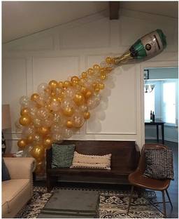Vijeyanti Enterprises Golden White Balloons & Wine Bottle Birthday Party Decoration Items. (Pcs of 31)