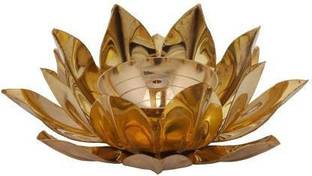 Rolimoli Lotus/Kamal Shaped Akhand Diya for Décor for Pooja Ghar/Mandir 3.2inch Brass Table Diya