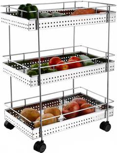 AK HUB Fruits/Vegetables Kitchen Rack Steel Multipurpose 3 Layer Perforated Portable Design Vegetable & Fruit Stand