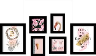 Painting Mantra Set of 6 Black Art Print, Painting for Home Décor, Paintings with Frame for Living Room(21.6x27.6 Inch) Digital Reprint 27.6 inch x 21.6 inch Painting