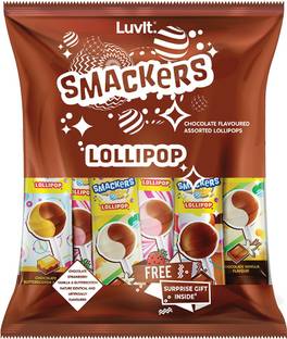LuvIt Smackers Chocolate Flavoured Lollipops | 4 exciting Flavours for Kids | Chocolate Butterscotch | Chocolate |Chocolate Vanilla | Chocolate Strawberry Chocolate, Chocolate Vanilla, Chocolate Butterscotch, Chocolate Strawberry Lollipop