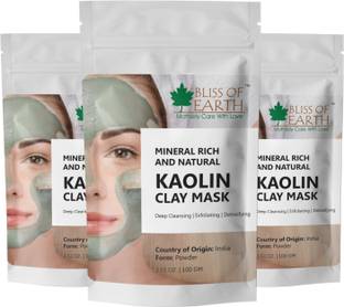 Bliss of Earth 100% Pure White Kaolin Clay Powder | 3x100GM | Finest Grade | Natural Facial Mask | Remove Excessive Oil & Dirt From Face | Great For DIY Products, Soaps, Natural Deodorant |