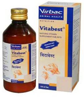 Virbac FD 92469/04 , Vitabest the high energy tonic with taste , for Nutrition , healthy energy , vitamin , calcium , minerals , high energy , faster growth and shiny coat and weight gaining , fatty acid supplement for dog in 150 ML Pet Health Supplements