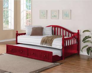 APRODZ Drummo Sheesham Wood Daybed with Trundle Bed (Rosewood Cheery) 3 Seater Single Solid Wood Pull Out Sofa Cum Bed