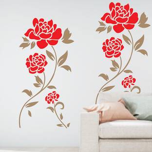 MMD DECORATION ROSE FLOWER Art Wall Stencil Red flower with plant DIY Reusable Wall Painting Stencil for Home Decoration Wall Stencil Stencil