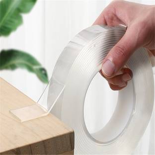 Hervee Double Sided Adhesive Tape Heavy Duty, Washable Grip Multipurpose Removable Traceless Transparent Tape, Strong Sticky Wall Tape Strips Poster Carpet Tape for Paste Items 3 Meter (Pack of 1) 3 m Double-sided Tape