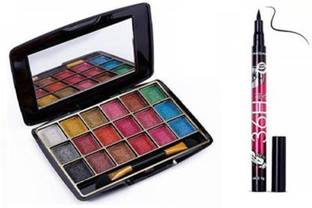 AVEU 18 Shades Eyeshadow Palate With Apply Brush + Waterproof Eyeliner Pencil (Black) (1 Items in the set)