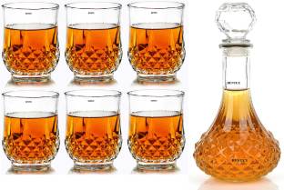 Bentex Glass Crystal Whiskey Decanter Set with Glasses, Set of 7 Pieces Whiskey, Scotch, Rum, Bourbon Decanter