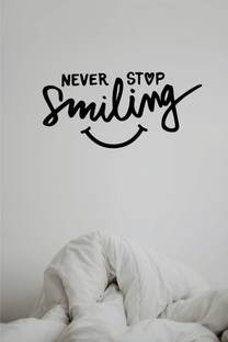 VVWV Never Stop Smiling Quotes Wall Stickers for Home Boys Girls Kids Bathrooms Wall Stickers Black Vinyl Decals 40 x 19 cms