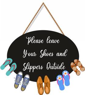 Brothers Creation Please Leave Your Shoes And Sliiper Outside Wooden Shoes Hanging for Home door