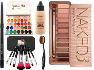 Crynn Smudge Proof Rosedale Kajal & Jaclyn Hill Glazed Eyeshadow Palette & Studio Fit Focus Foundation & Professional Set of 7 Makeup Brush & Oval Makeup Brush & Naked Glazed Velvet Eyeshadow Palette
