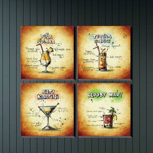 Poylaamo Set of 4 Cocktail Framed Wall Painting for Bar, Hotel and Restaurants. Digital Reprint 7.5 inch x 7.5 inch Painting