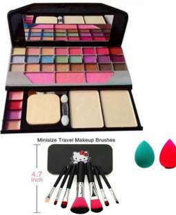 Dikyube 5024 makeup kit & 7 pcs black brushes with 2 puff