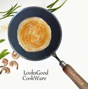 LooksGood Iron roti tawa witrh wooden handle 1.6mm thick/24.5 cm dia Tawa 24.5 cm diameter
