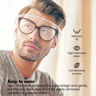 Pseudo Full Face Covering, Protective Face Shield and Reusable Goggle Shield, Facial Protection and Mouth Shield, face covering Safety Face Shields with Glasses Frames (Pack of 1) Safety Visor
