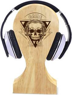 graphicalmela Wooden Headphone Stand for Desk, Game Over Design/Headphone Holder for Gaming, Home Office and Internal Calling Headphone Stand
