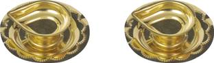 Spillbox Brass Deepak Diya Oil Lamp Plate Home Temple Puja Pooja Articles Gifts-Pack Of-2 Brass