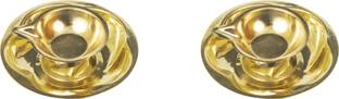 Spillbox Traditional Handcrafted Brass Deepak Diya Oil lotus Lamp with plate for Home Temple Puja Articles Decor Gifts-Pack Of-2 Brass