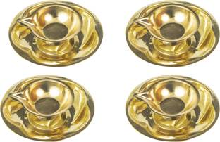 स्पिलबॉक्स Traditional Handcrafted Brass Deepak Diya Oil lotus Lamp with plate for Home Temple Puja Articles Decor Gifts-Pack Of-4 पीतल