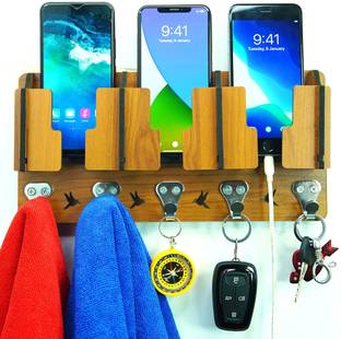 US DZIRE 808 Craft 3 Mobile Charging Stand For Home & Office Living Room Side Decorative Multi Use Wooden Wall Shelf