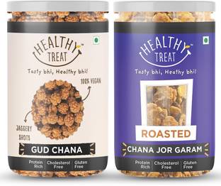 Healthy Treat Gur Chana and Roasted Chana JOR Garam Combo 400 gm ( Pack of 2 , Each 200 gm) | Oil-Free I Protein-Rich | Gluten Free | Vegan
