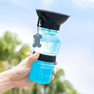 4tens Plastic Dog Water Bottle for Walking or Outdoor Travel with Bowl Dispenser Round Plastic Pet Bowl & Bottle