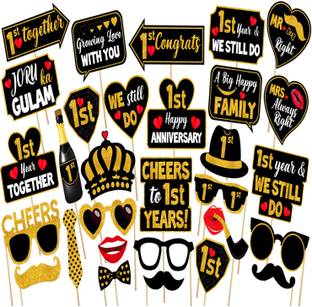 ZYOZI 30 Pcs 1st Anniversary Photo Booth Props/First Anniversary Decoration Items/Anniversary Photoshoot Props Photo Booth Board