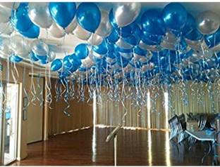 FANEX Solid Theme Balloon (Blue and Silver) - Pack of 50 Balloon