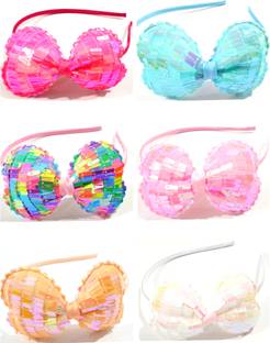 HOMEMATES Glitter Bow Hairband Shiny Bow Teeth Plastic Hairband for Kids Girl Headbands for Kids Teens Toddlers Children's Hair Accessories (Set Of 6) Hair Band