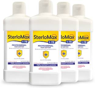SterloMax Pack of 4 - 75% Isopropyl Alcohol-based Hand Rub Sanitizer and Disinfectant 500 ML Hand Sanitizer Bottle