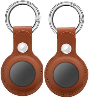 CONTACTS Airtag Premium Leather Key Ring Holder Case Cover Compatible with Apple Airtag Pack of 2 (Brown) Key Chain