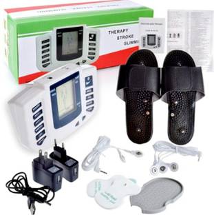 AGAM Tens Electrical Nerve Stimulation Physiotherapy Pulse Digital Massage Machine For Body Pain Relief Management with 4 Pads and slippers Massager