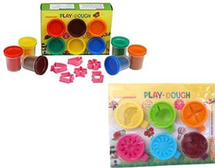 Upyukat 1 Set of Play Dough / Modeling Clay 6 Colours of 50 gram each with 5 Moulding Tools + 1 Set of Play Dough / Modeling Clay 6 Colours of 30 gram each with 1 pc of pressure roller and 1 pc of cutting knife