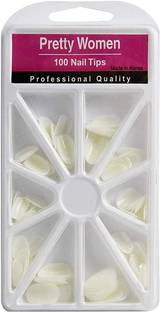 MANMORA Best Artificial 100 Tips False Nails fake nails with 2 Strong Nail Glue White white (Pack of 100) White