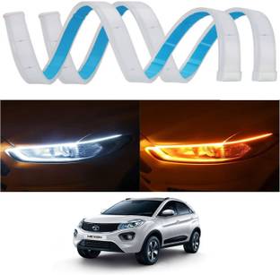 RKPSP White & Amber Flow LED Sequential Audi Style Daytime Running Lights Stick-on Above Headlamp Car Fancy Lights For Nexon Universal For All Models Car Fancy Lights