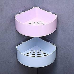 HXOSET pack of 2 Multipurpose Kitchen Bathroom Corner Shelf Wall Mount Storage Rack Bathroom Rack Soap Holder Storage Box Shower Rack Shelf, Bathroom Racks and Shelves, Bathroom Stands and Racks Plastic Wall Shelf