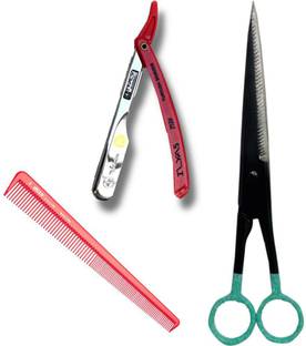 Panchal Combo Of Barber scissor with super fine razor, elegant comb Scissors