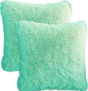 Catchyx Cart Double Sided Faux Fur Pillow for Sofa/ Bedroom/ Couch/ Car - Light Green Color Super Soft Fluffy Cushion in Square Shape - 40 cm - Beautiful Gift for Loved One's  - 40 cm