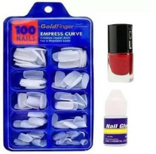 Ownstar Artificial Gold Finger Empress Curve Tips Fake Nails & Glue Bottles & Nail Polishes Long Lasting Nail Paint White