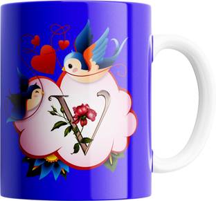 Rs Case Letter V Alphabet Best Gift For Friends Who S Name Start With V Special Birthday Gift For Girlfriend Boyfriend With Glossy Finish With Vibrant Print Ceramic Coffee 11oz 330ml Ceramic